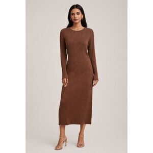 THE DROP Ribbed Knit Bell Sleeve Midi Dress Brown Medium